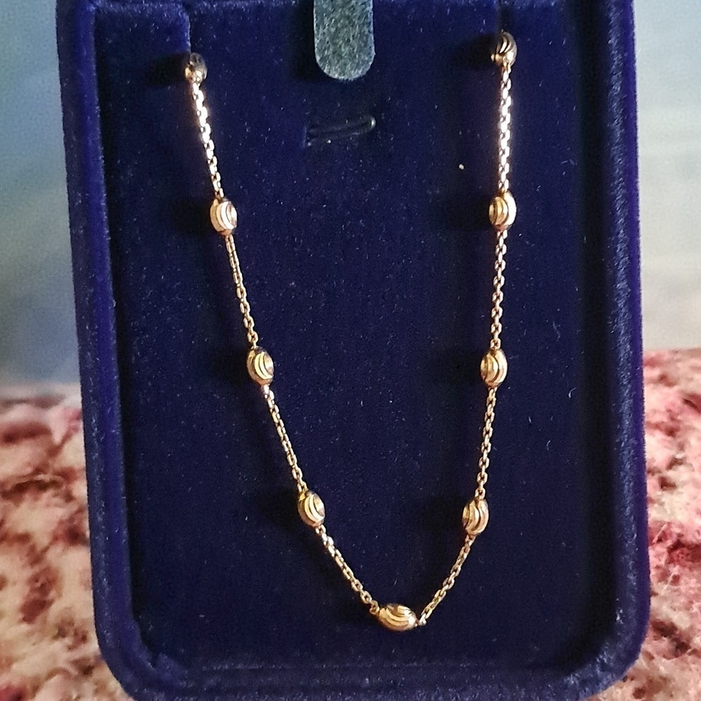 Oval Moon Station Chain Necklace 14kt Rose Gold Over Sterling Silver.